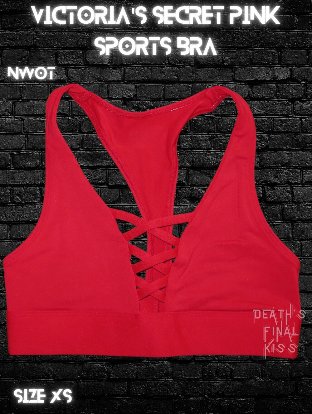 🆕 PINK Victoria's Secret Red Strappy Plunge Deep V-Neck Racerback Sports Bra XS